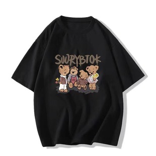 American-style Cartoon Bear Printed Cotton Short-sleeved T-shirt Women's New oversize Design Niche Loose Top 8