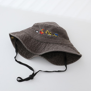 Children's fisherman hat spring and autumn cute children's cartoon excavator car collection water wash cloth sunshade hat