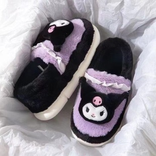 Sanrio Culomi хлопчатобумажные тапочки женский зимний мультфильм студенческое общежитие утолщенный подошв нескользящая ватная обувь плюшевая плоская подошва