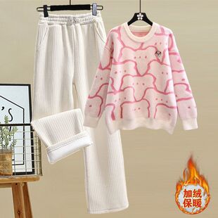Fresh and Casual Lazy Style Sweater for Women, New Age-Reducing Sports Casual Wide-Leg Pants Two-Piece Set Trendy