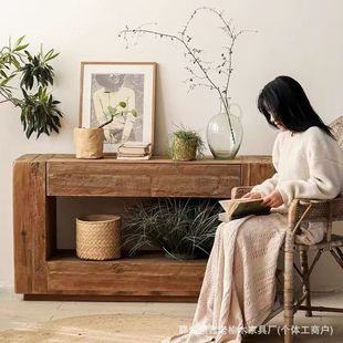 Solid Wood Retro Entrance Cabinet B&B Living Room Old Elm Decorative Cabinet Wall Display Storage Cabinet Living Room Display Stand