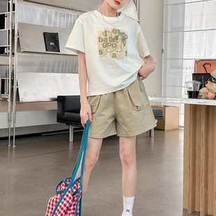 Girls' Summer Short-sleeved Cartoon T-shirt Shorts Two-piece Set 2025 New Korean Style Western Style Sports suit