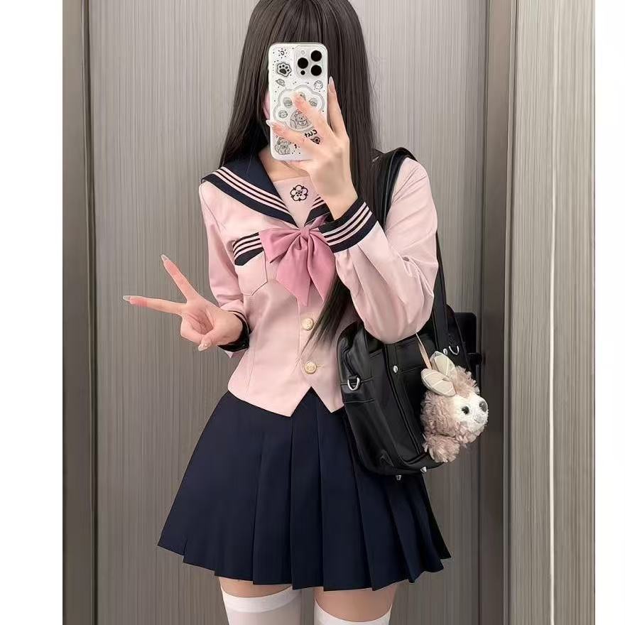 Summer Sailor Suit Pink Basic Original Jk Uniform Pleated Skirt Age-Reducing School Supply Suit Preppy Style Suit
