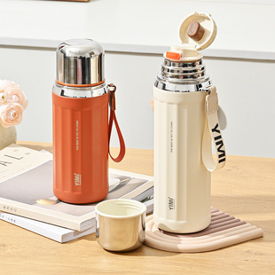 New Style Rope Stainless Steel Roman Column Thermos Outdoor Portable Tea Water Separation Large Capacity Water Cup Car Kettle