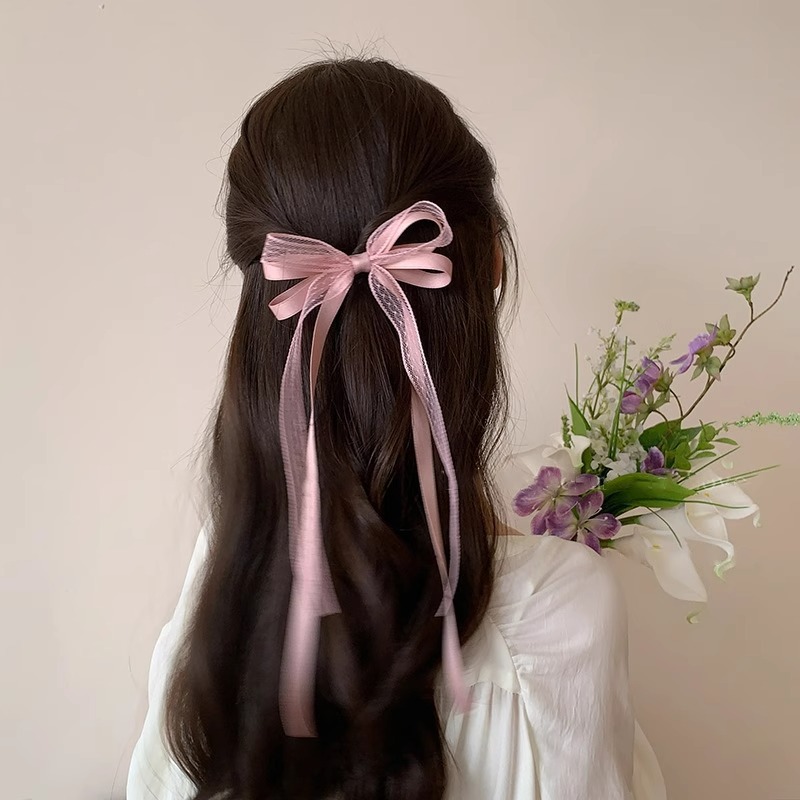 Large lace bow and duckbill clip for girls with double ponytails - girly style hair accessory.