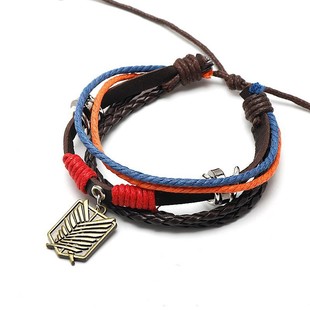 Japanese Anime Investigation Corps Badge Freedom Wing Multi-layer Leather Rope Woven Bracelet Attack Giant Bracelet