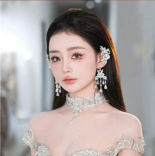 2025 new tassel earrings temperament Joker ear clip wedding dress accessories niche design ear clip