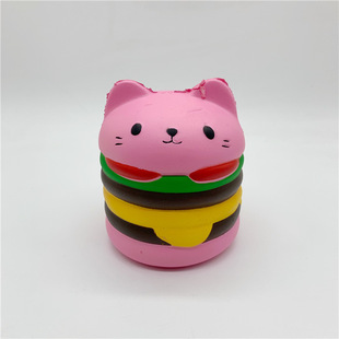 Squishy cross-border PU slow rebound cat head hamburger bread cooked food decompression vent soft simulation toy New Product