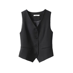 Suit Vest Women's Vest Outer Wear 2025 Autumn New Style Top Slim-fit Sleeveless Short Waistcoat Vest