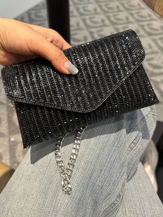 Cross-border Women's Bag 2024 New Rhinestone Chain Small Square Bag Single Shoulder Crossbody Envelope Bag Cute Mini Dinner Bag