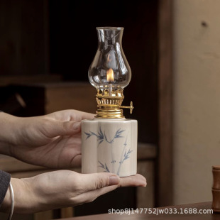 Creative Ceramic Hand-painted Butter Lamp Camping Atmosphere Lamp Home Retro Buddha Lights Chinese Style Tea Room Ornaments Candlestick