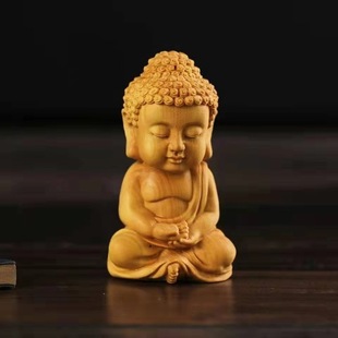Handmade Car Keychain Car Key Pendant Carved Boxwood Hanging Ornaments Men and Women Buddha Pendant Buddha Play
