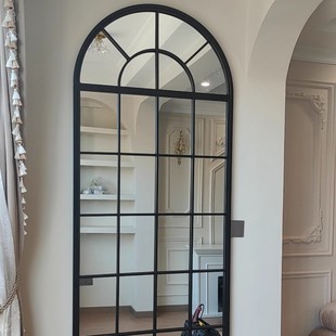 French retro wrought iron real window wall decoration living room screen semicircular arched wall decoration glass porch partition