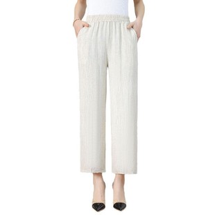 Middle-aged and Elderly Mother's Summer Thin Cotton and Linen Wide Leg Pants Women's Loose Straight Ankle-length Pants Linen Casual Pants