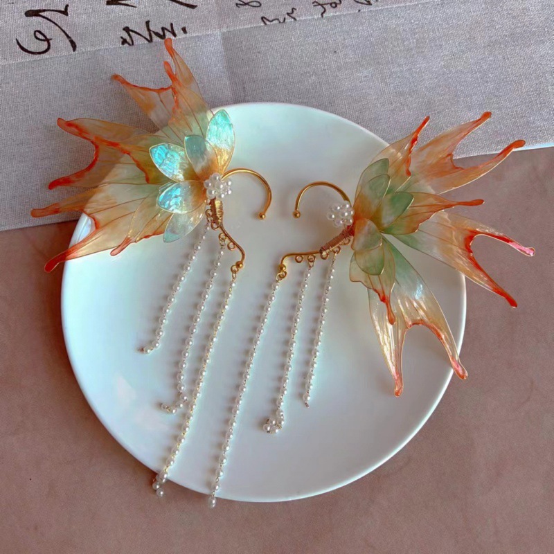 Mermaid Princess Tassel Ear Hanging Super Fairy Elf Hanfu Hair Accessories Antique Liquid Flower Ear Accessories National Style Accessories