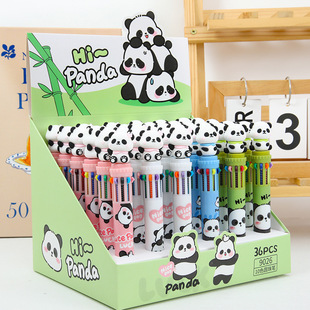 Cartoon Panda Ten Color Ballpoint Pen High Color Value Bamboo Panda Color Hand Account Pen Gift Pen Student Stationery Wholesale