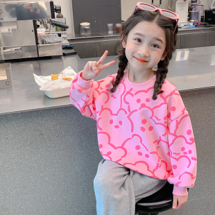 Baby Girl's Spring and Autumn New Cute Cartoon Sweatshirt Fashionable All-match