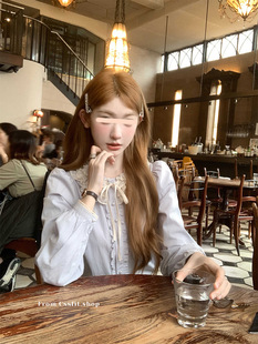 Late umbrella umbrella 24/fw collection fragrant color woven small fragrant style suit dora blue lace cotton shirt women