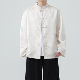 2024 autumn new Chinese style men's retro trend new Chinese long sleeve buckle coat shirt factory wholesale