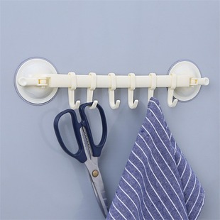Bathroom Towel Sucker Hanger Bathroom Door No-hole 6-row Hook Kitchen Seamless Wall-mounted Storage Rack