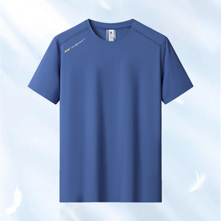 Ficaklon Summer Round Neck T-Shirt Summer Ice Silk Short-Sleeved T-Shirt Men's Breathable Quick-Drying Short-Sleeved Loose