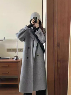 2024 Autumn and Winter New Korean-style Over-the-Knee Loose Profile Coat Long Small Thickened Woolen Coat Top