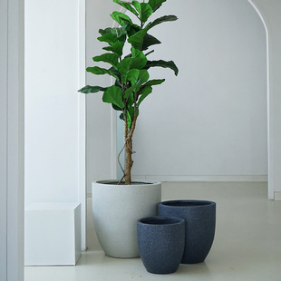 Nordic Simple Cement Flower Pot for Living Room Floor Creative Distinctive Round Extra Large Green Plant Pot Set