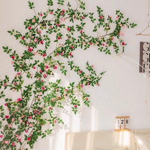Simulation Rose Vine Artificial Flower Bionic Vine Vine Air Conditioning Pipe Decoration Sheltering Fence Hanging Flower Wall Landscape