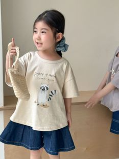 Children's Short-sleeved T-shirt Summer Cotton Girls' Shoulder Top 2025 New Boys' Summer Loose Baby's T-shirt