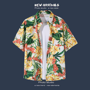 Seaside Vacation All-Match Floral Shirt Men's Short-Sleeved Ins Duffy Hawaiian Retro Style Loose Beach American Style Jacket