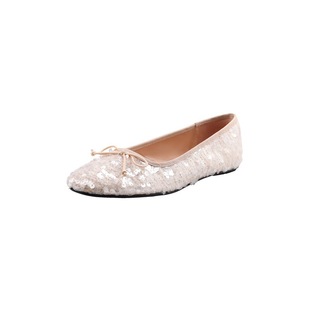 Flat Shoes Round Head Sequins Bow Shallow Mouth Shoes Women's 2024 Autumn New Women's Shoes Low Heeled Milk Shoes