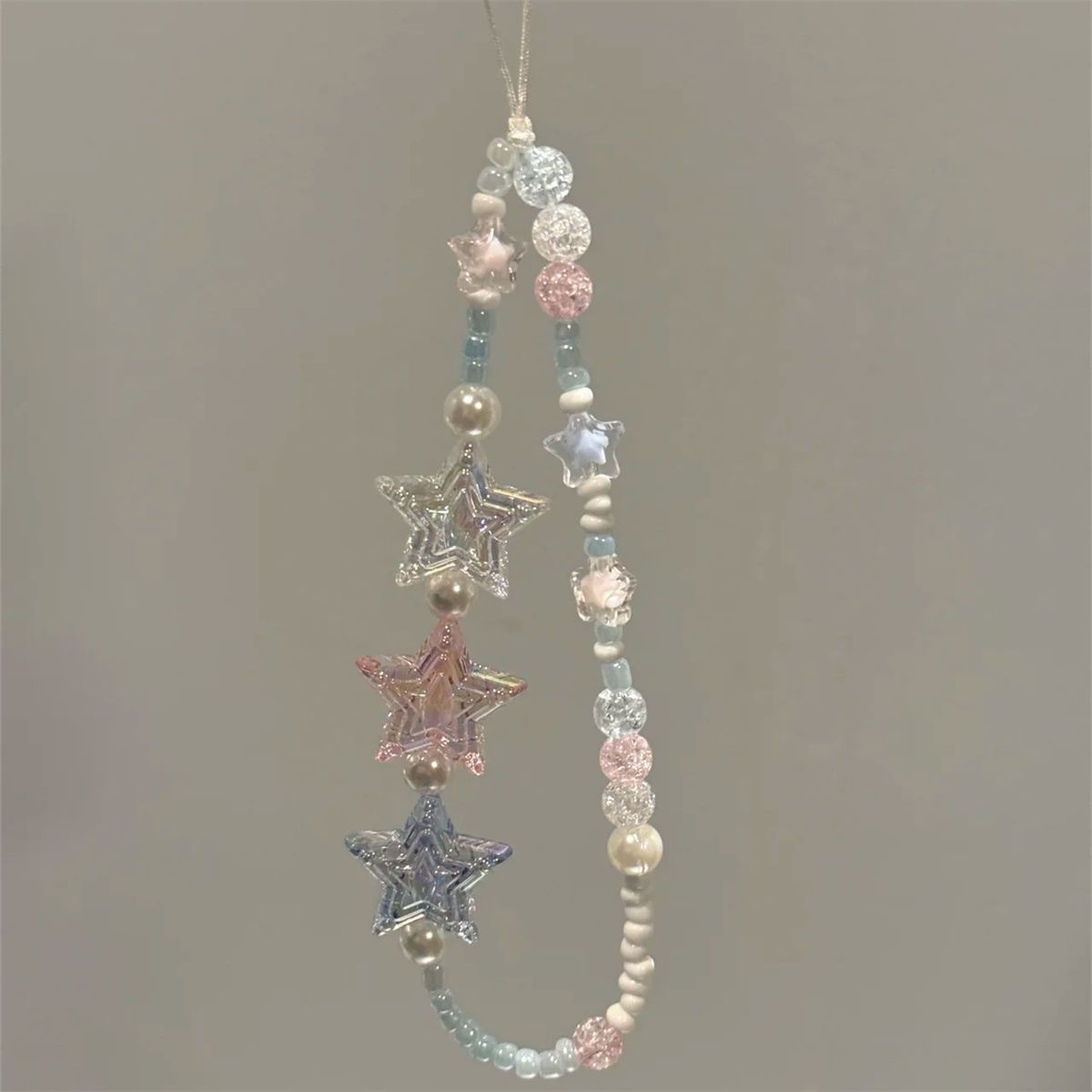 Ins Korean Style Transparent Blue and Pink Star Bracelet Ccd Camera Accessories Mobile Phone Chain Original Bag Pendant Anti-Lost Chain