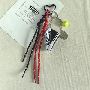 Cross-border niche mini canvas shoes keychain creative bag pendant handmade couple schoolbag woven lanyard wholesale