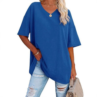 Customized T-Shirts Amazon Cross-Border Export V Neck Short Sleeves Support Sampling Colors Small Batch Orders with Pictures and Samples