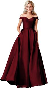 Amazon wish European and American off-the-shoulder ball gown long ball gown satin formal gown women's evening gown