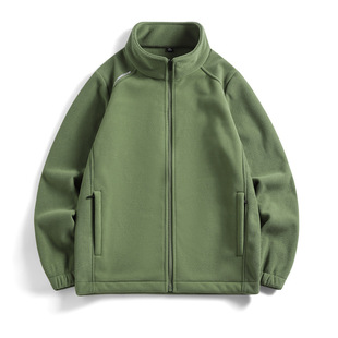 Outdoor Windproof Jacket Winter New Men's Fleece Couple All-Match Set Collar Cardigan Waffles Jacket Embroidered