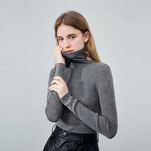 24 autumn and winter Dalang sweater Korean version of high collar knitted base shirt women's autumn and winter new gray slim fit