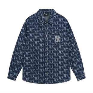 24ss Korean Style Fashion Brand Autumn and Winter New NY Geometric Old Flower Full Print Loose Fashionable Men's and Women's Same Style Denim Shirt