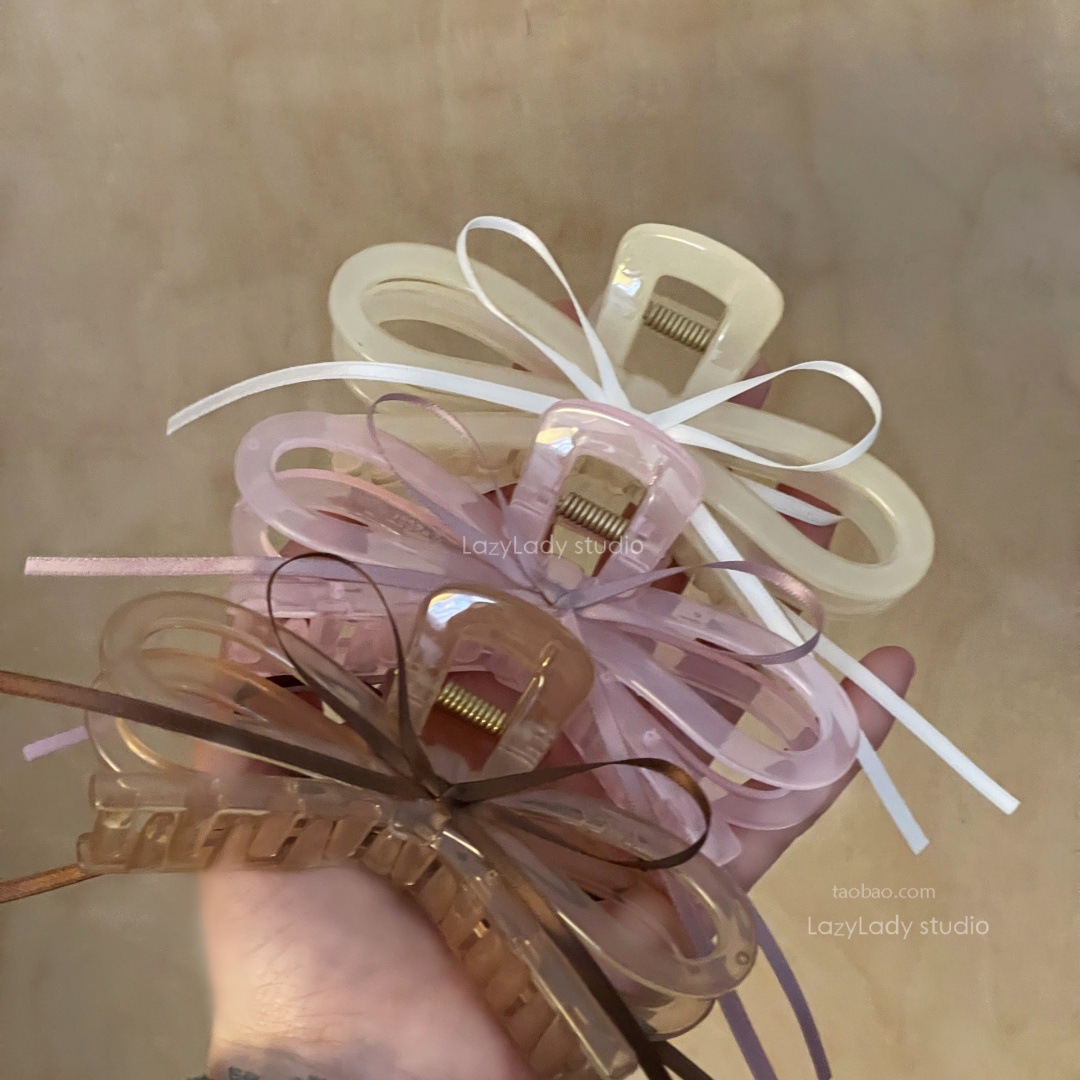 Bow Ribbon Grab Clip Temperament Back Head Disc Hairpin Shark Clip Ballet Style Sweet Hair Grab Hairpin Headwear for Women