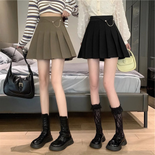 Suit khaki Pleated Skirt Women's Autumn Design Sense 2024 New High Waist A- Line Short Culottes
