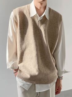 Autumn Korean Style Loose Base Sweater Sleeveless Vest Men's Trendy Pullover V-Neck Sweater Vest Coat Trendy