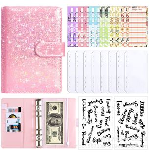 Cross-border a6 Laser Binder Leather Cash Deposit Book for Money Storage Removable Zipper Bag PU Loose-leaf Book Shell