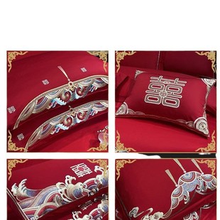Chinese wedding four-piece red embroidery wedding room wedding embroidery wedding quilt bedding