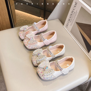 Girls' Shoes Princess Shoes 2025 Spring and Autumn New Children's Small Leather Shoes Autumn Baby Crystal Shiny Rhinestone Single Shoes