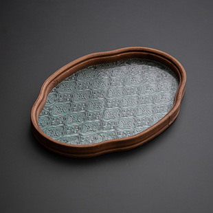 Japanese-style Begonia Flower Glass Tea Tray Vintage Bamboo Tea Tray Simple Household Tea Room Fruit Dim & Sum Storage Tray
