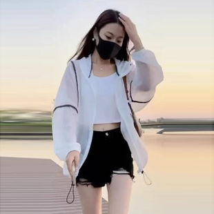 2023 spring and summer new lightweight breathable sun protection clothing women's hooded sun protection coat loose fashion women's summer long sleeve top