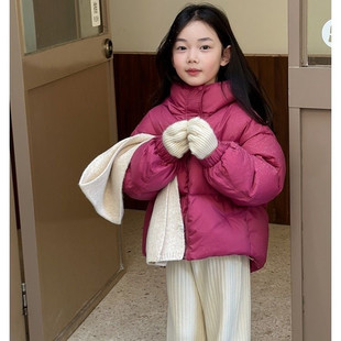 Girls' fleece-lined Thickened Coat 2024 Winter Short Thickened Cotton-padded jacket Children's Warm Hooded Cotton-padded jacket Baby Coat