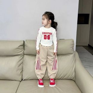 Girls 2025 Autumn New suit Children Early Autumn Casual Striped T-shirt Outdoor Sports Pants suit