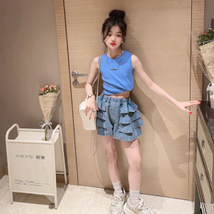 Cross-Border Girls' Summer 2025 New Children's Trendy Sleeveless Vest Two-Piece Set for Older Kids