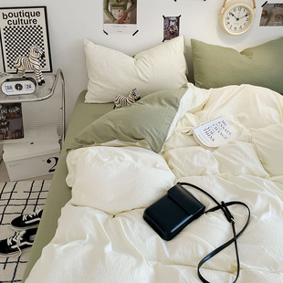 Korean blogger style mix and match solid color three or four piece set washed and sanding student dormitory single and double sheets quilt cover wholesale